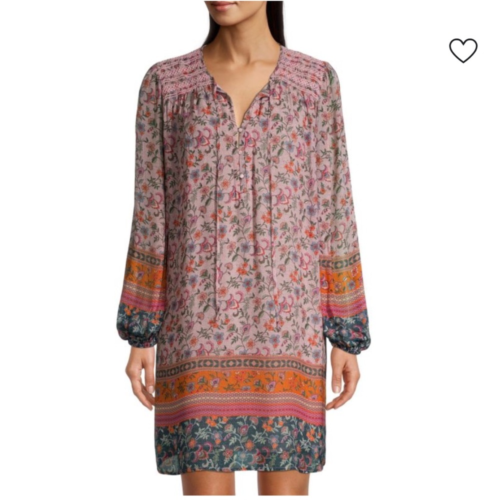 Johnny Was Maha Mini Shift Dress Jade Floral Pink‎ Multi Boho Size XS